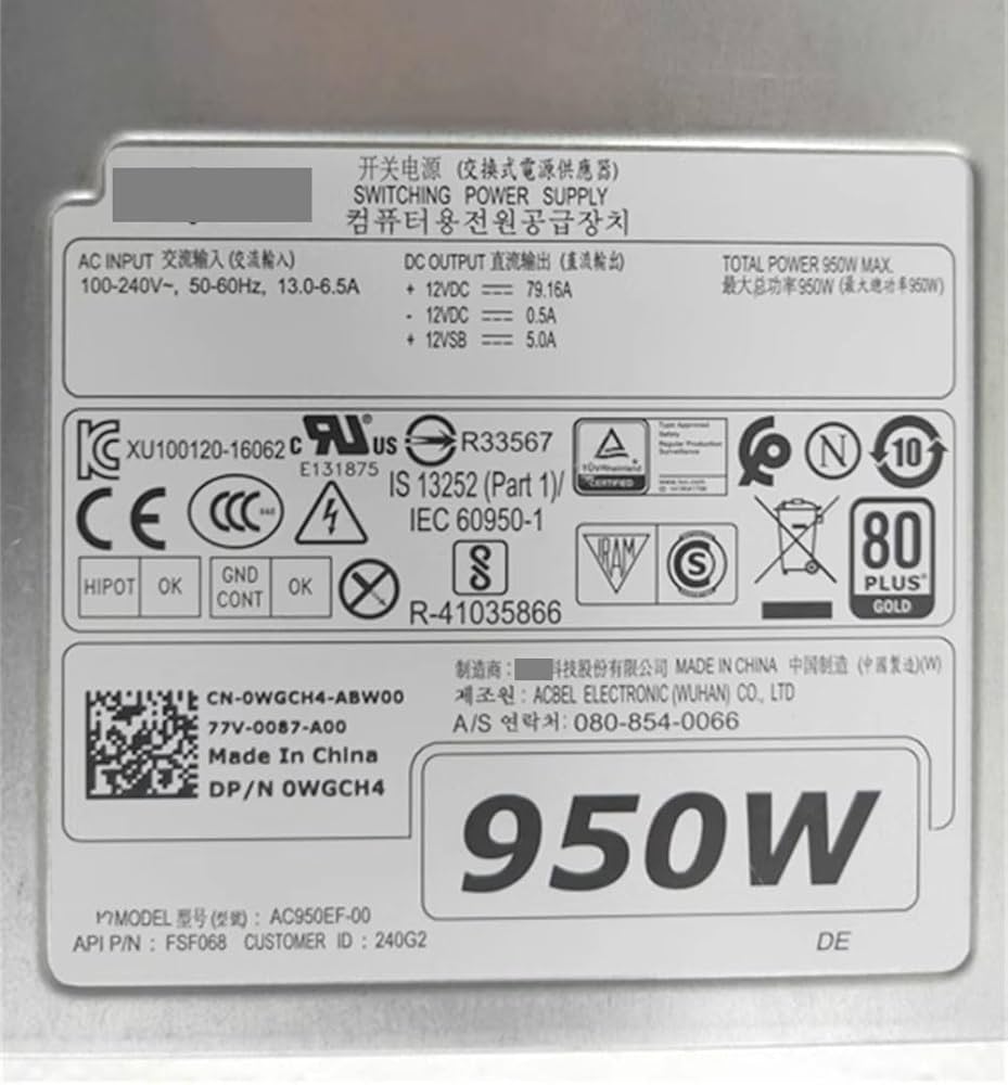 Amazon | AC950EF-00 950W 交換用電源ユニット適用 DELL T5820 T7820