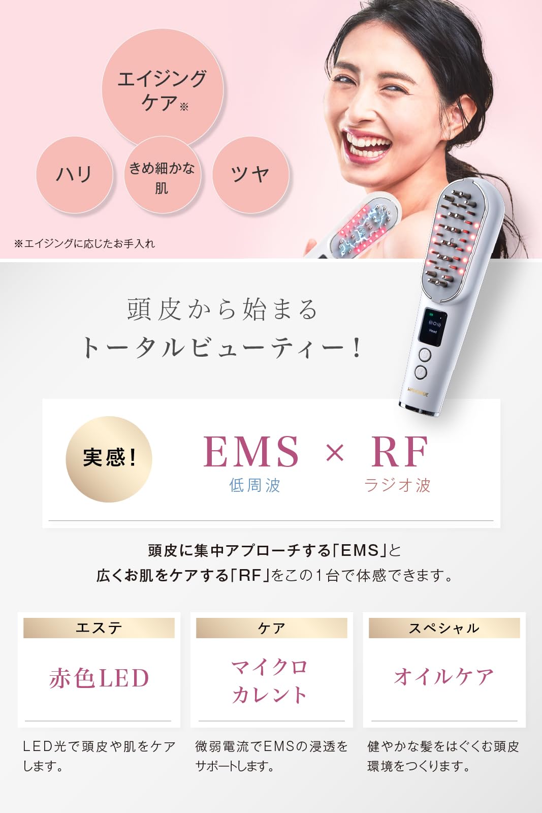 Amazon.co.jp: WAVEWAVE 電気ブラシ RF美顔器 赤色LED emsブラシ ems