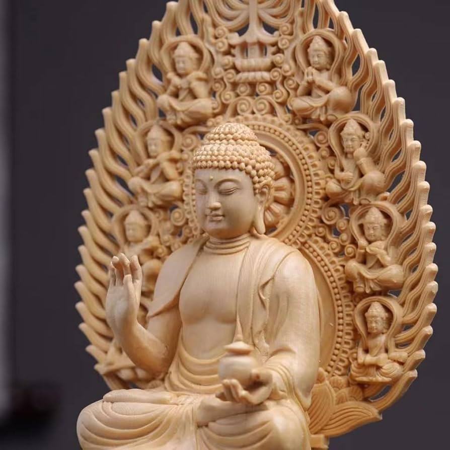 Amazon｜木彫りの仏像 薬師如来 桧木製高級木彫り 無病息災『天台宗