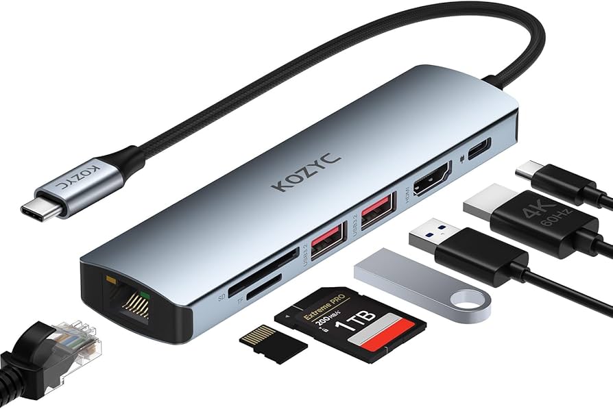Amazon.co.jp: USB C Hub Ethernet Multiport Adapter, KOZYC 7-in-1