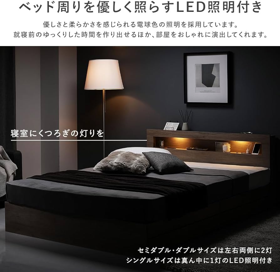 Amazon｜RASIK ベッド シングル フレームのみ グレージュ 収納付き