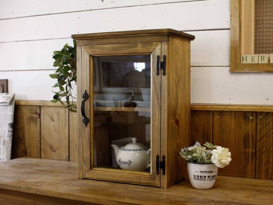 Amazon｜キャビネット 木製ひのき アンティーク調家具 ミニ