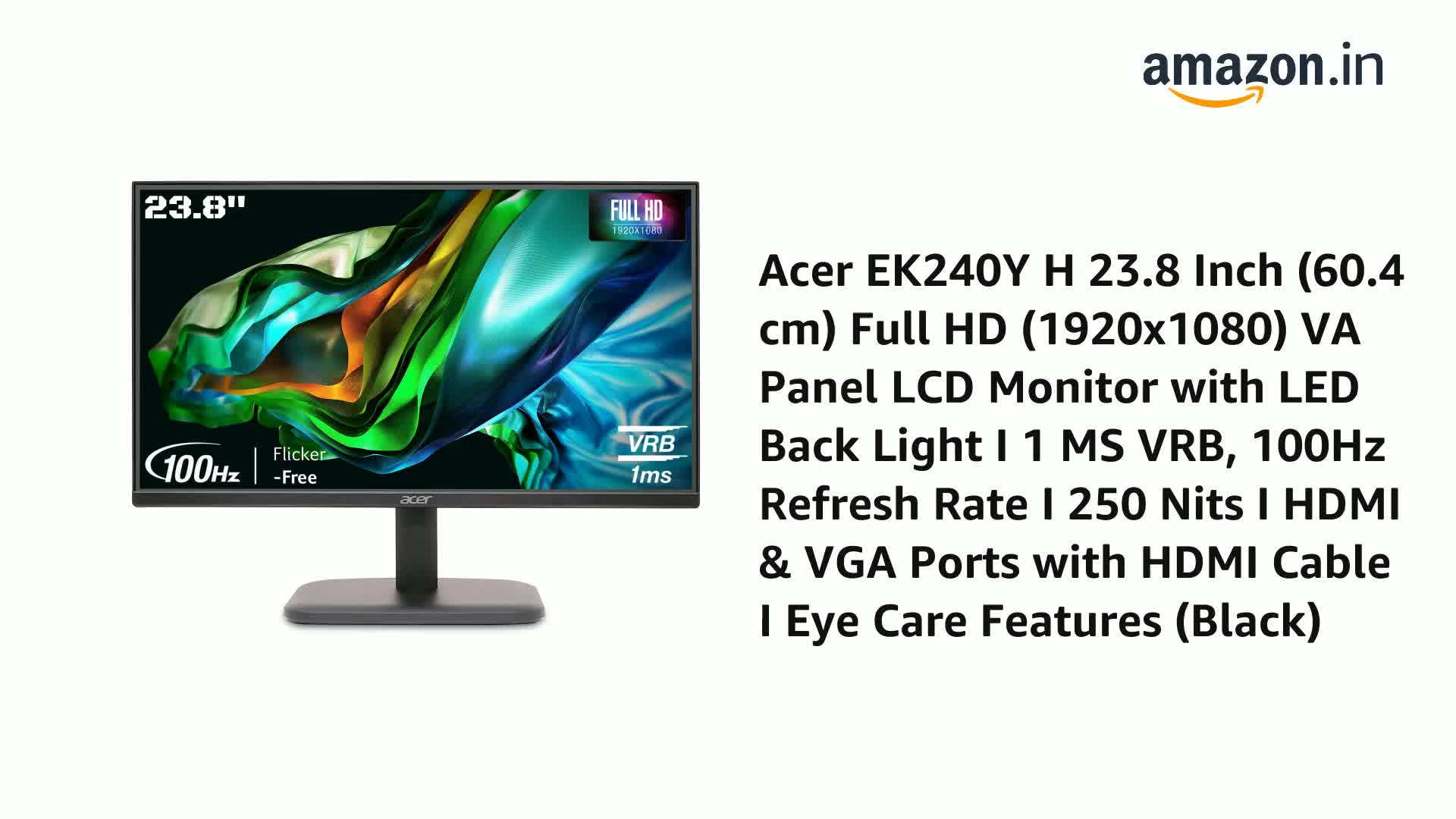acer EK240Y H 23.8 Inch (60.4 cm) Full HD (1920x1080) VA Panel LCD