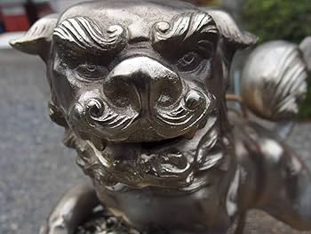 Amazon.co.jp: 【1Ma11O】玉獅子唐獅子置物像狛犬古玩古鉄｜鉄製｜銀色