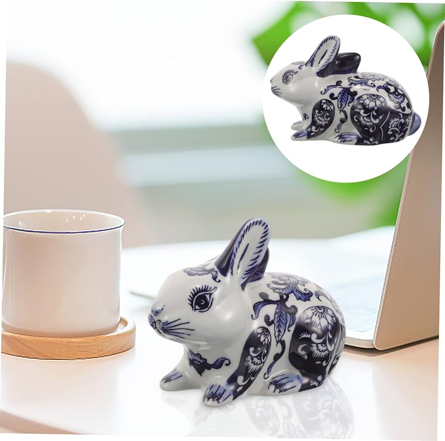 美品】ウサギ 兎 白兎 陶器 置物 インテリア 工芸品 美術品 A1683