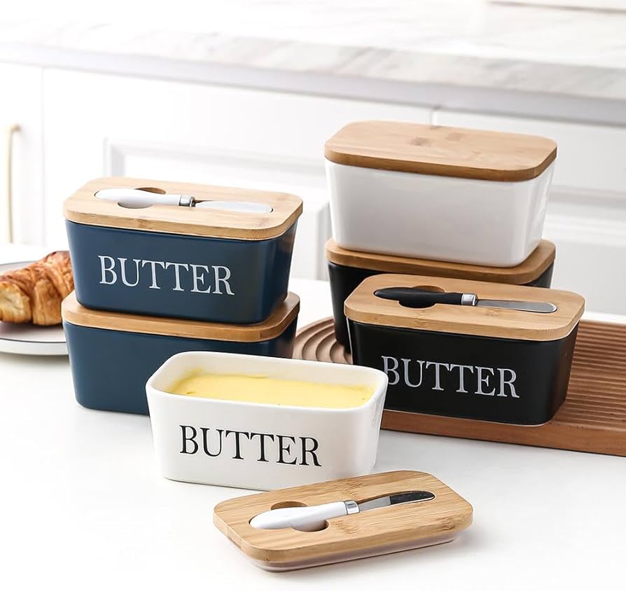 Amazon | バターケース 保存容器 ナイフ付き バター バターボックス 木