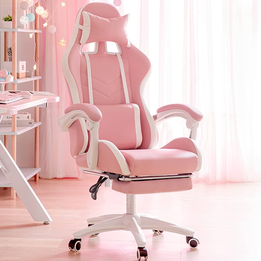 Amazon.co.jp: フットレスト付きピンクゲーミングチェア、素敵な