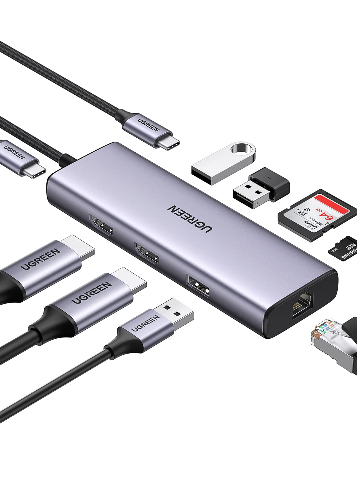 Amazon | UGREEN USB C ハブ 9 IN 1 デュアルHDMIアダプター ダブル4K
