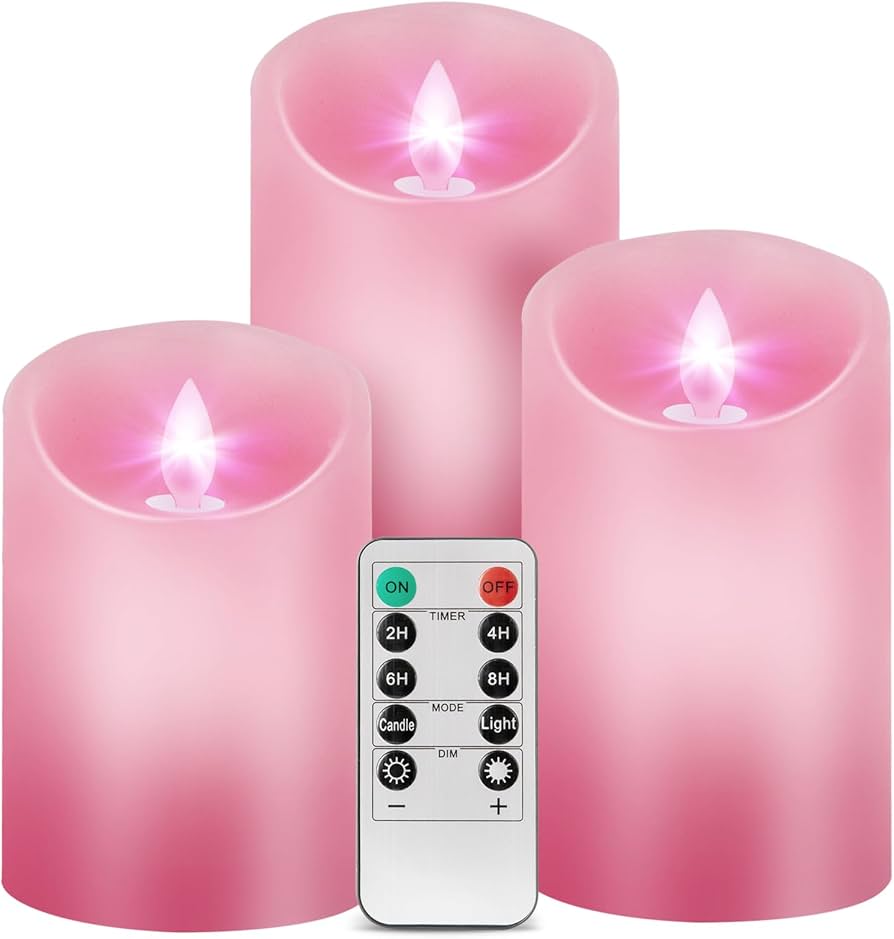 Windshell Pink LED Light Source Candles, Real Wax Flameless
