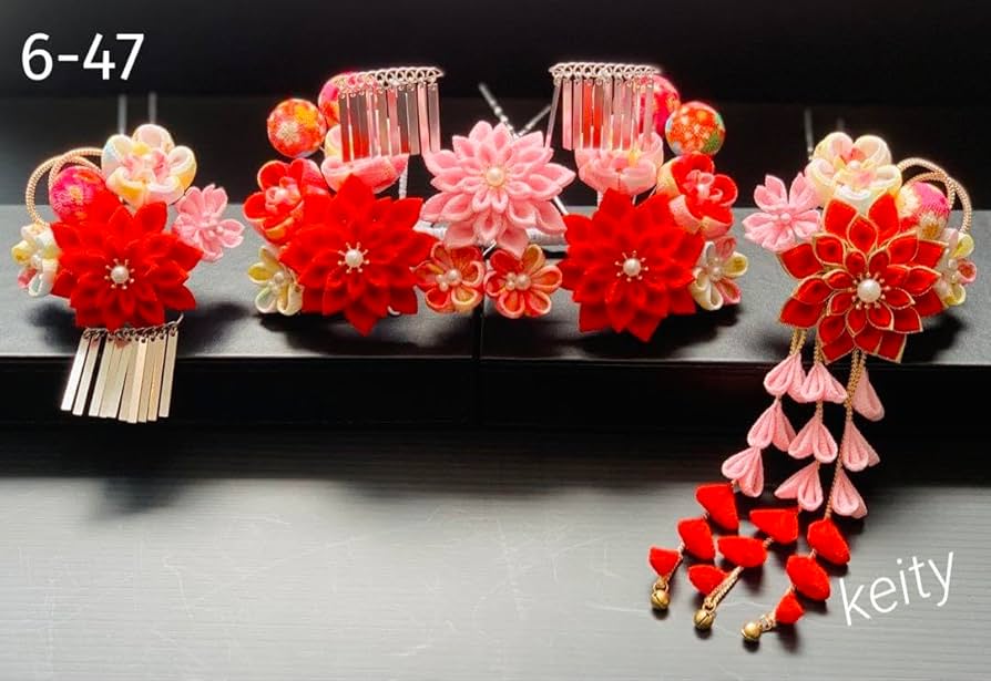 Amazon.co.jp: 七五三髪飾りセット つまみ細工 日本髪 かんざし 7歳