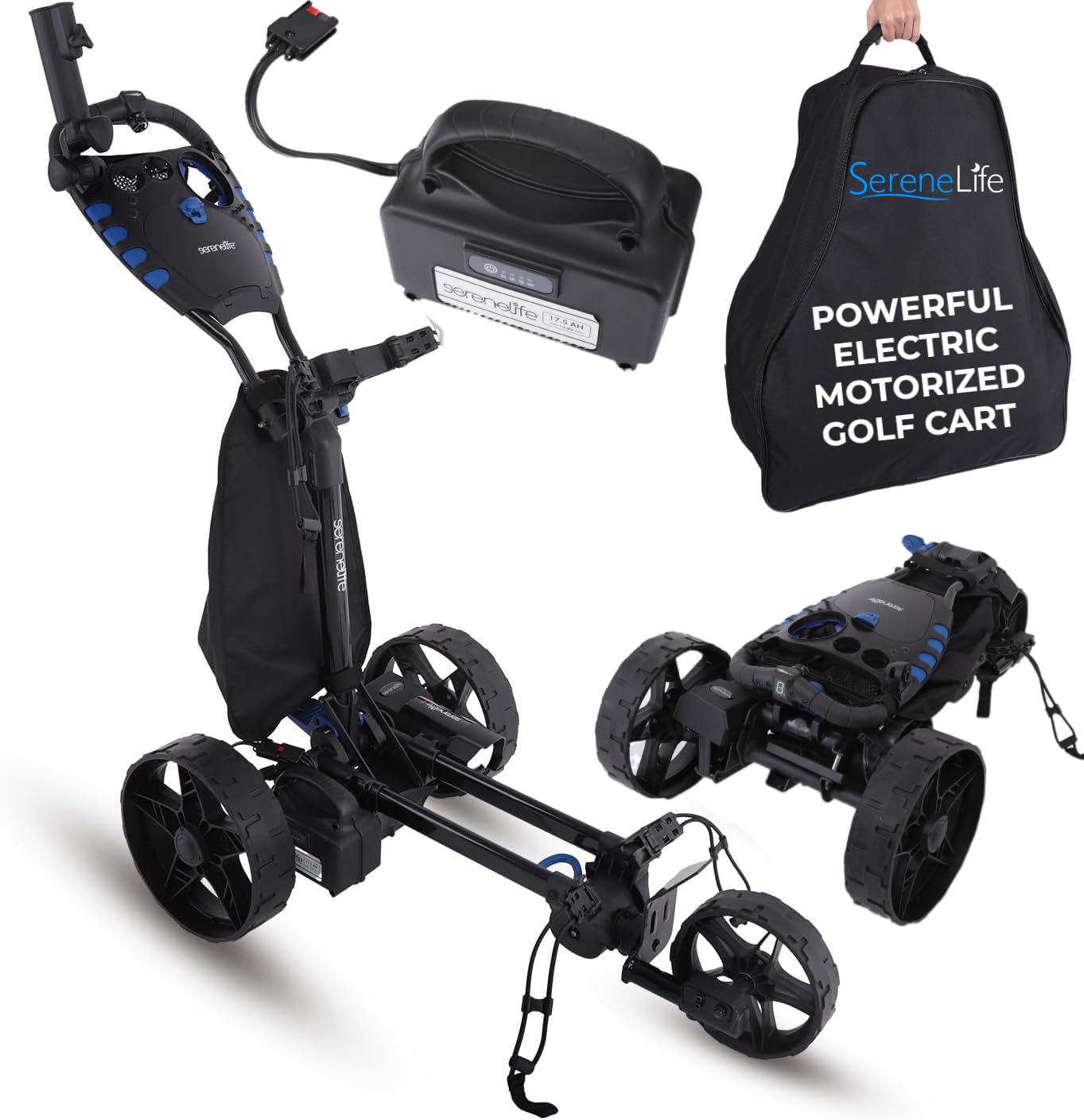 Amazon | SereneLife 3輪電動ゴルフプッシュカート - 充電式軽量