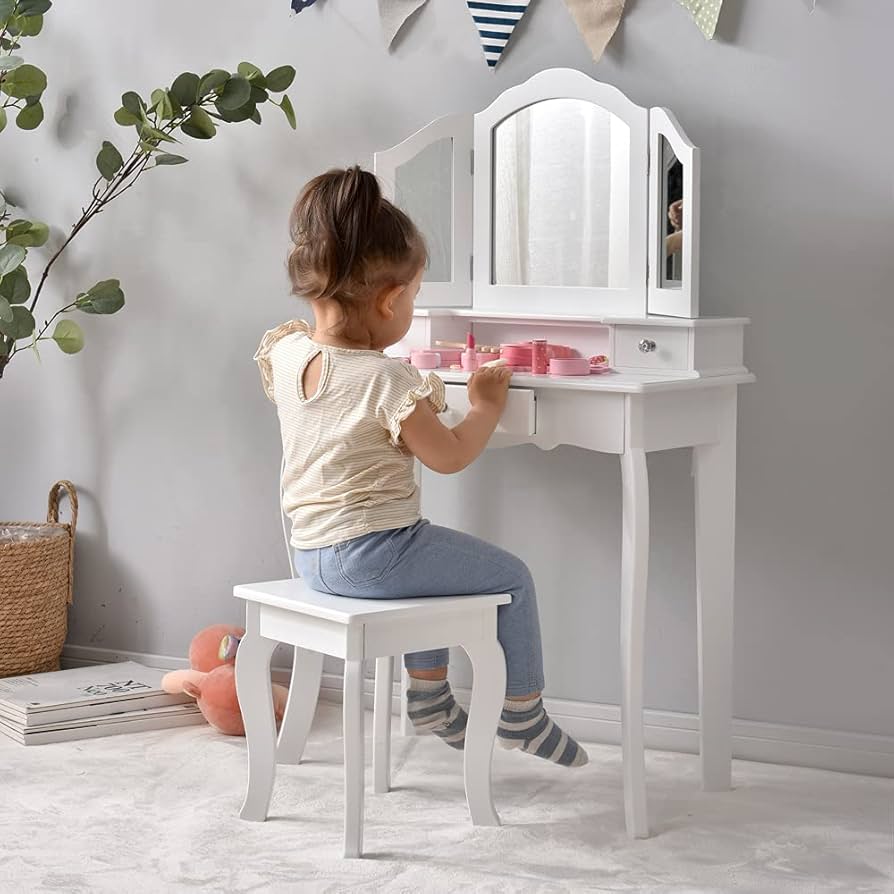 Amazon.co.jp: おままごと ドレッサー 子供用ドレッサー 木製 三面鏡