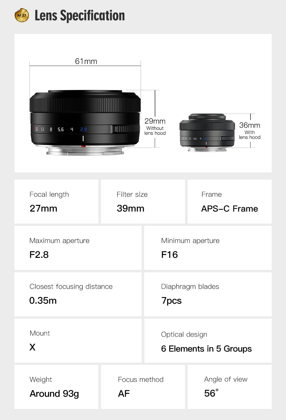 Amazon.co.jp: TTArtisan AF 27mm f/2.8 Xマウント 富士フイルムX 単