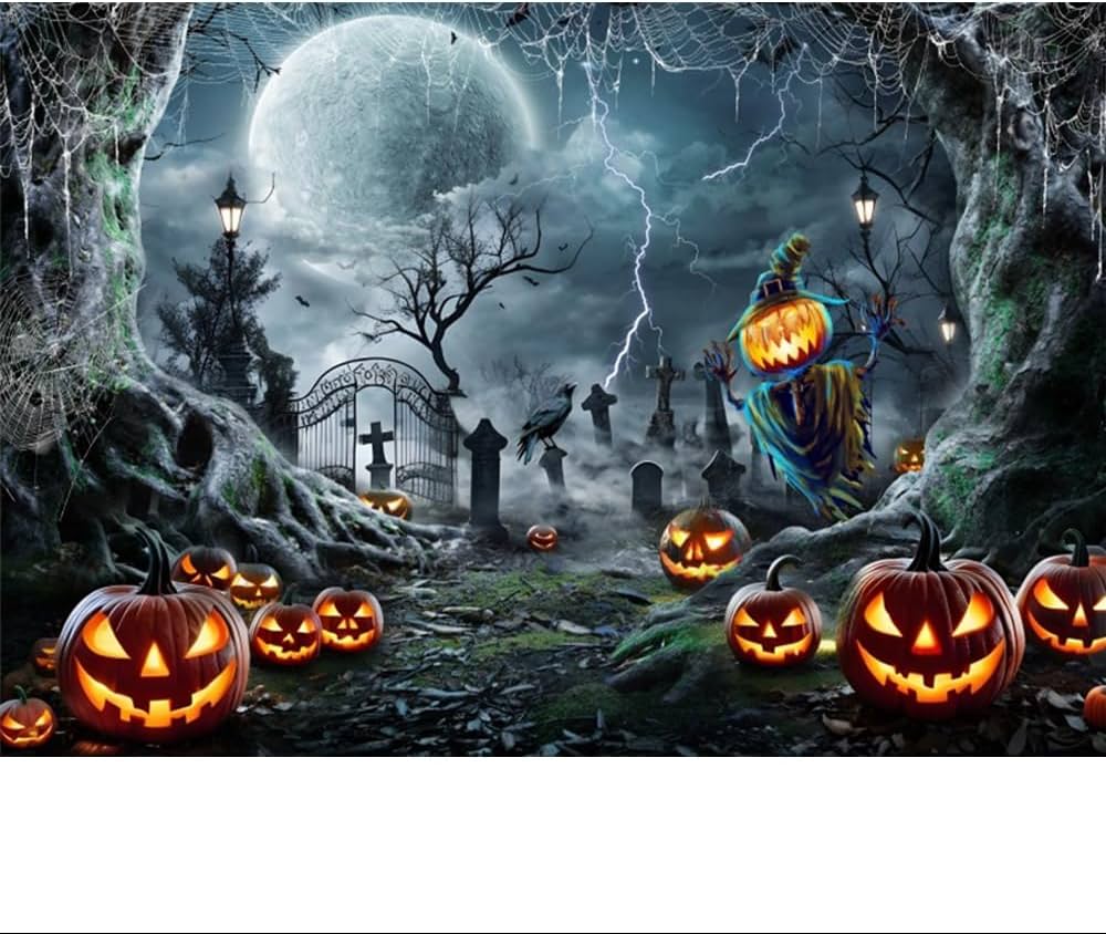 Amazon | Qinunipoto 背景布 ハロウィン ハロウィーンの背景 墓場