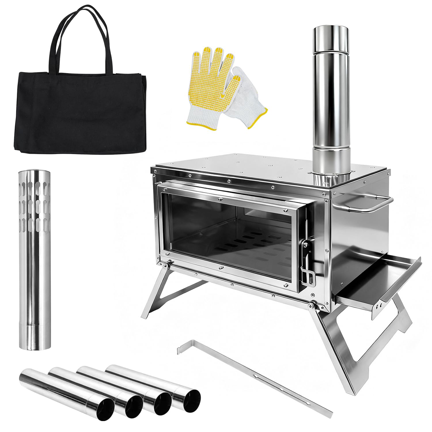 Amazon | MOON LENCE 薪ストーブ 二次燃焼 耐熱ガラス窓 煙突