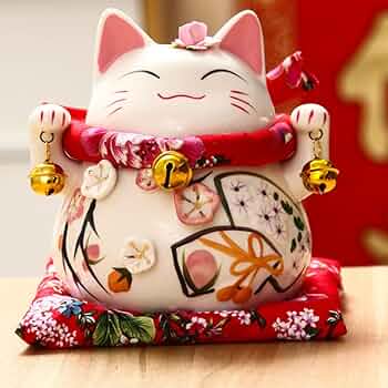 Lucky Cat Coin Bank Style Ornately Decorated Porcelain Ceramic