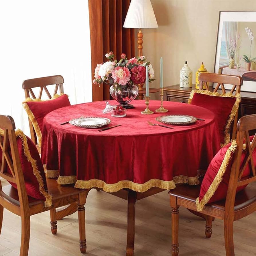 Amazon｜テーブルクロス 赤 160 円形のテーブルカバー ベロア