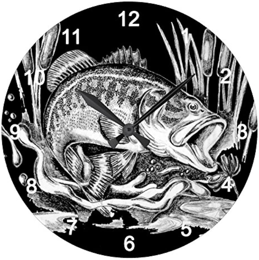 Amazon.co.jp: ブラックバスの壁掛け時計（丸型・黒地）：ピクチャー
