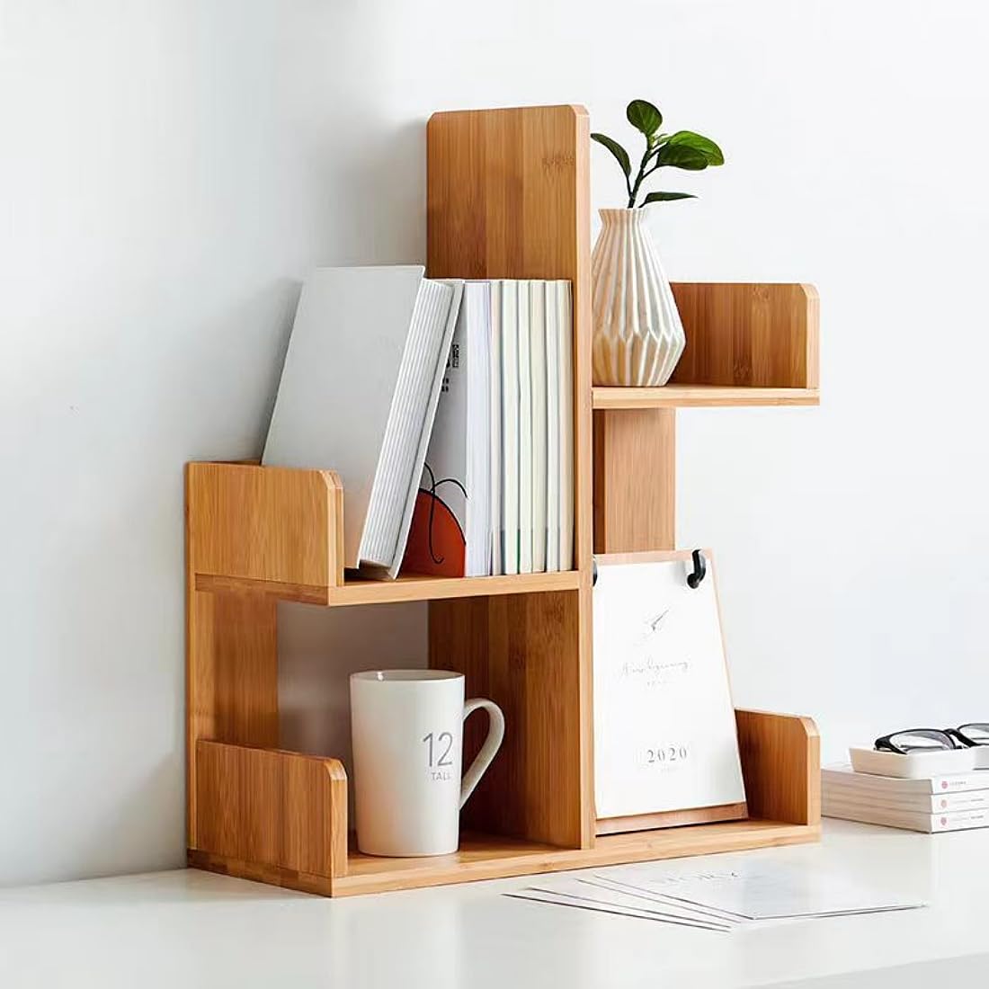 Amazon.co.jp: ブックスタンド デスク上置棚 卓上収納 ツリー型 非対称