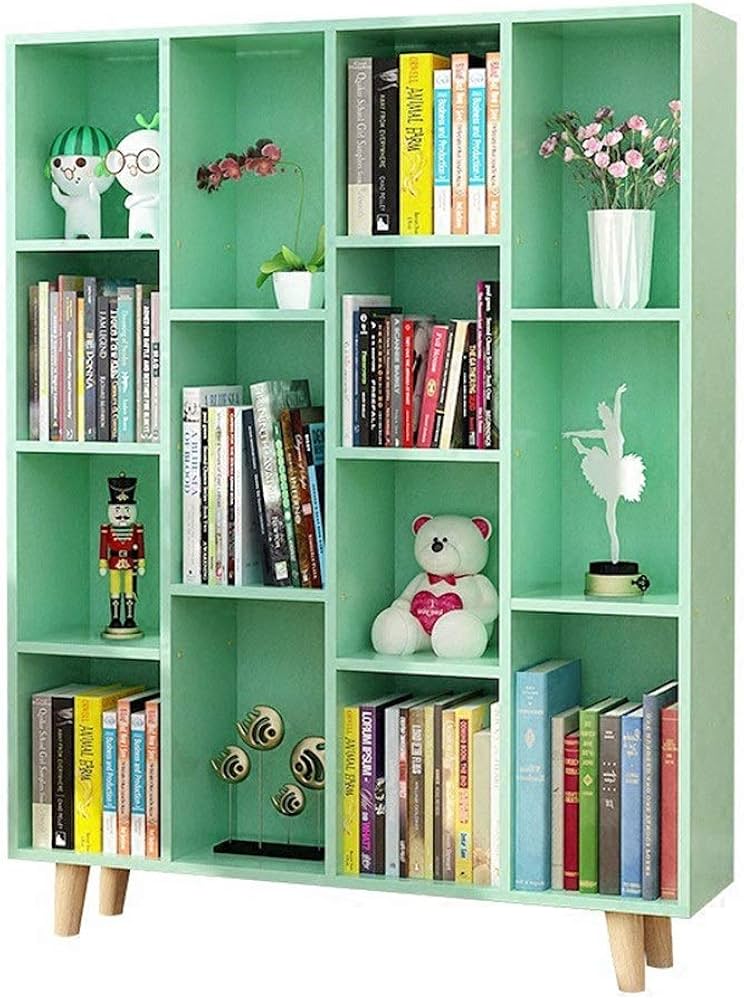 Amazon.co.jp: 本の陳列台 本棚の緑の棚を立てるMDF 14格子書棚