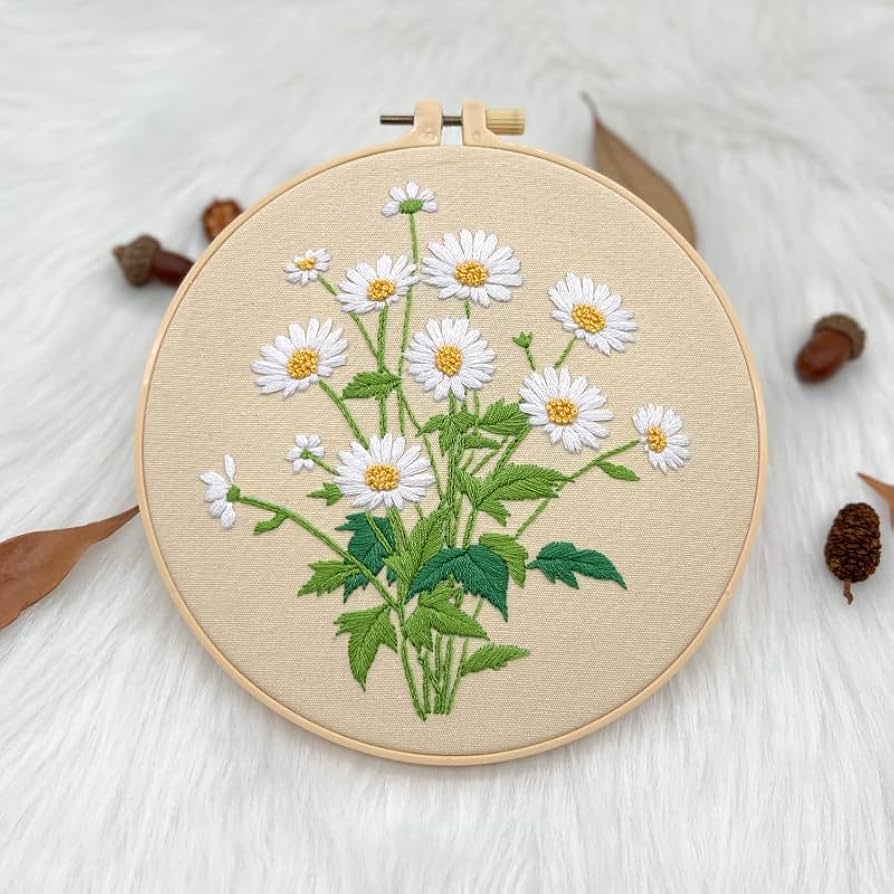 Amazon.com: Daisy Embroidery kit for Beginners, White Floral Cross