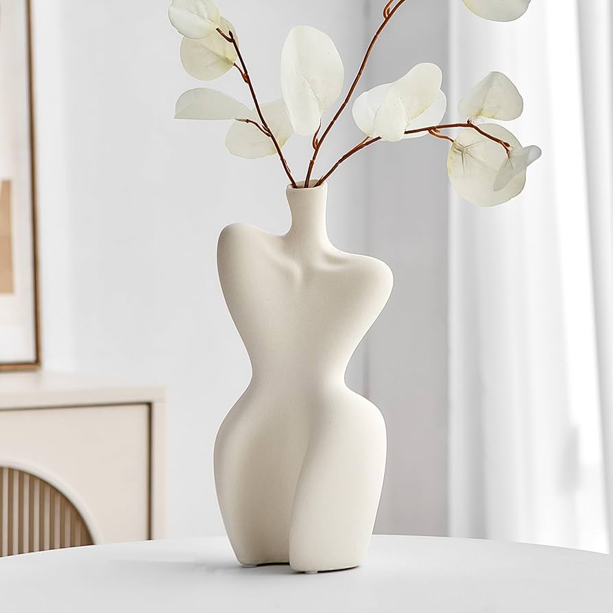 Amazon.co.jp: AWMR ホワイトマットボディ花瓶: セラミック花瓶 抽象的