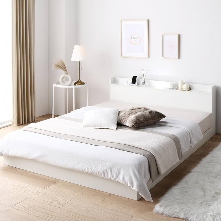 Amazon｜ベッド セミダブル ベッドフレームのみ ローベッド すのこ 白