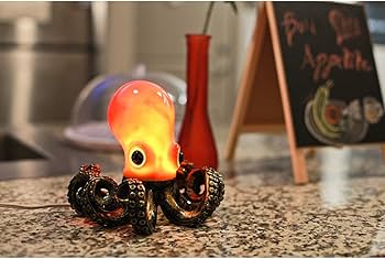 Bronze Resin Octopus Lamp: Coastal Elegance in Red-Orange Hue