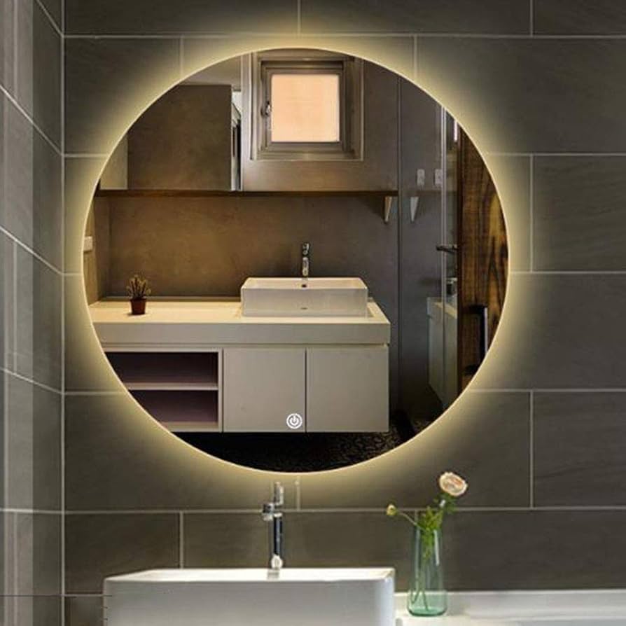 Amazon｜ミラー、丸型LED照明付き鏡、壁掛け式バスルームの寝室の化粧