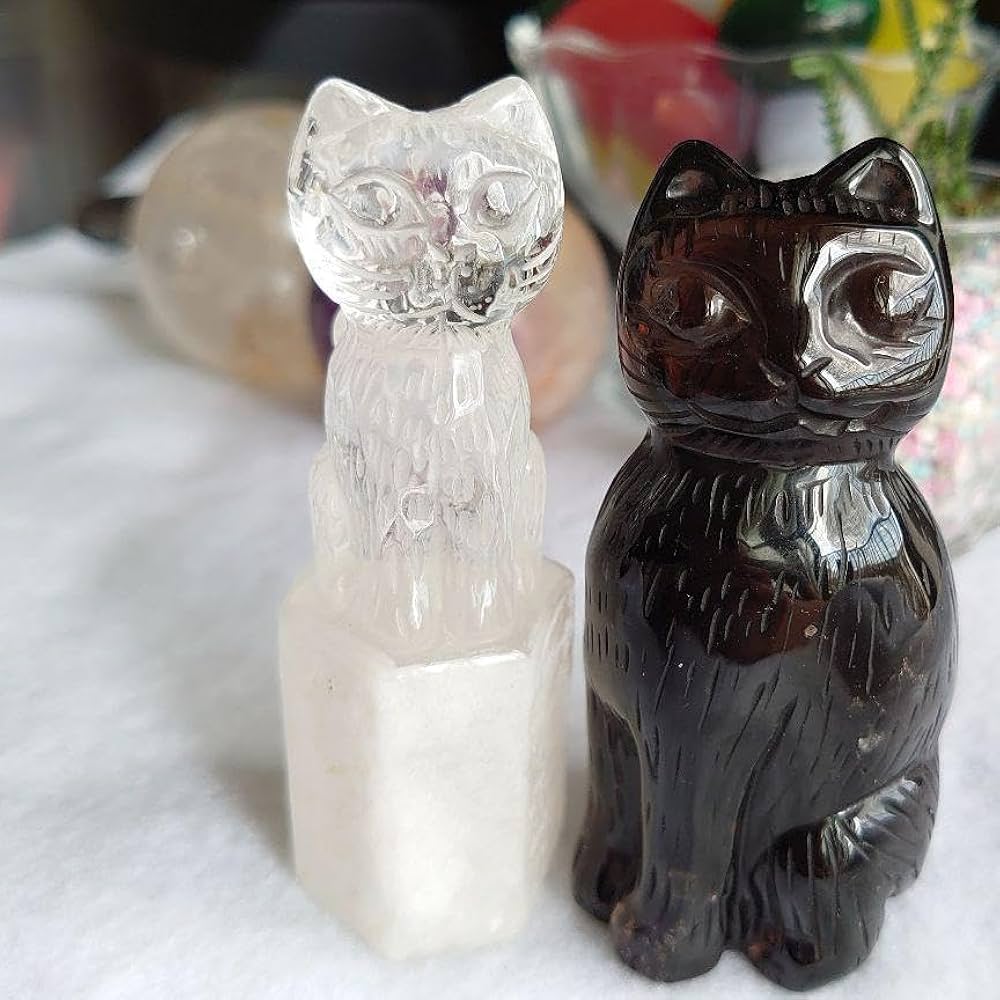 Amazon.co.jp: ホワイトガーデンクォーツ クリアクォーツねこネコ猫の