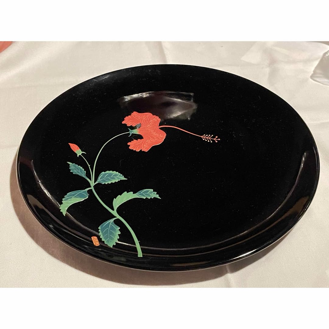 Amazon.co.jp: 琉球塗 琉球漆器 お盆 丸盆 ハイビスカス 約29.5cm