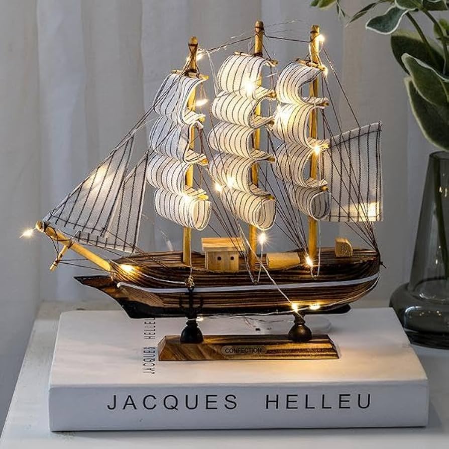 Amazon.co.jp: インテリア雑貨 オブジェ 船 置き物 ライト (ブラウン
