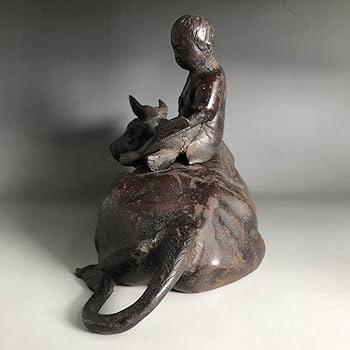 Amazon.co.jp: UNY1576金工師高田晃一作古鉄製牧童牛置物重量3390g牛と