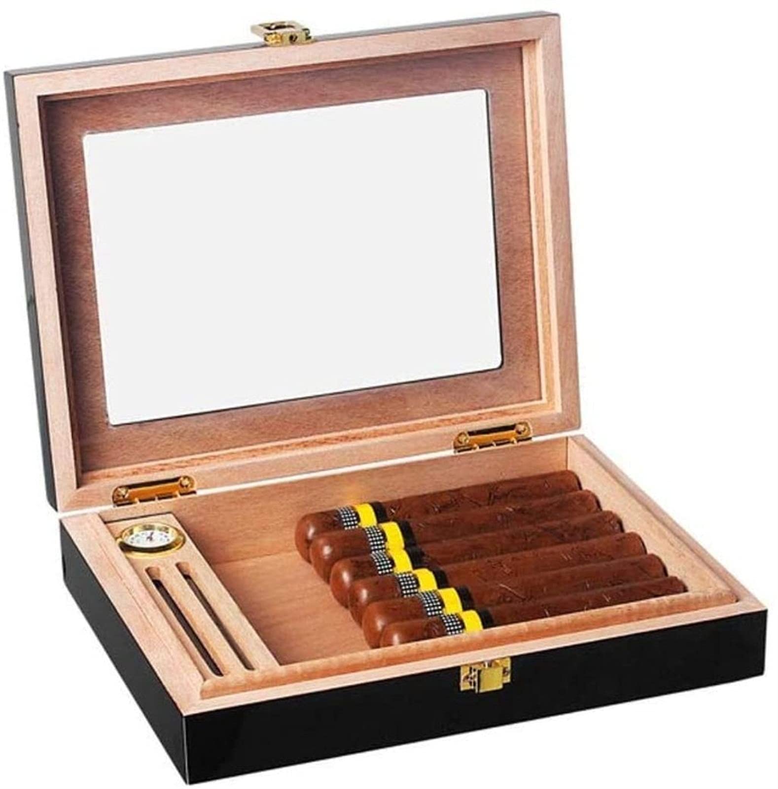 Amazon.co.jp: 葉巻ケース シガーボックス ガラス鏡/湿度計/加湿器が