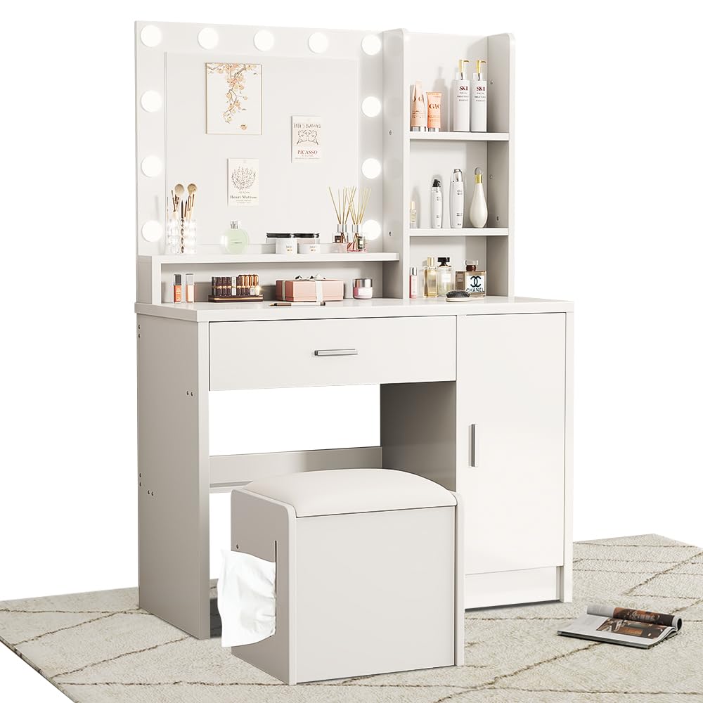 Amazon｜ドレッサー コンパクト テーブル 幅員90cm 女優ミラー付き 3色