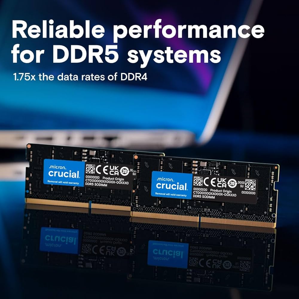 Crucial 64GB DDR5 RAM Kit (2x32GB), 4800MHz CL40 Laptop Memory