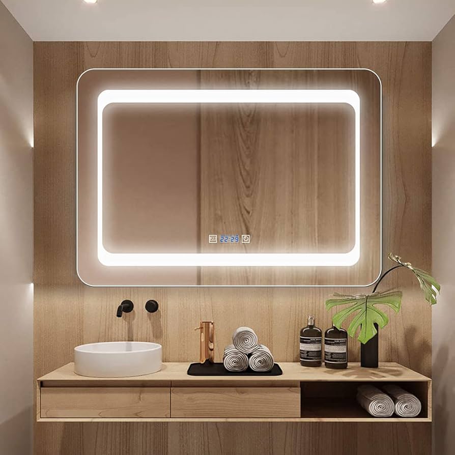 Amazon.co.jp: Bacoer ミラー 鏡 LED 壁掛け 照明付き 化粧鏡 洗面所