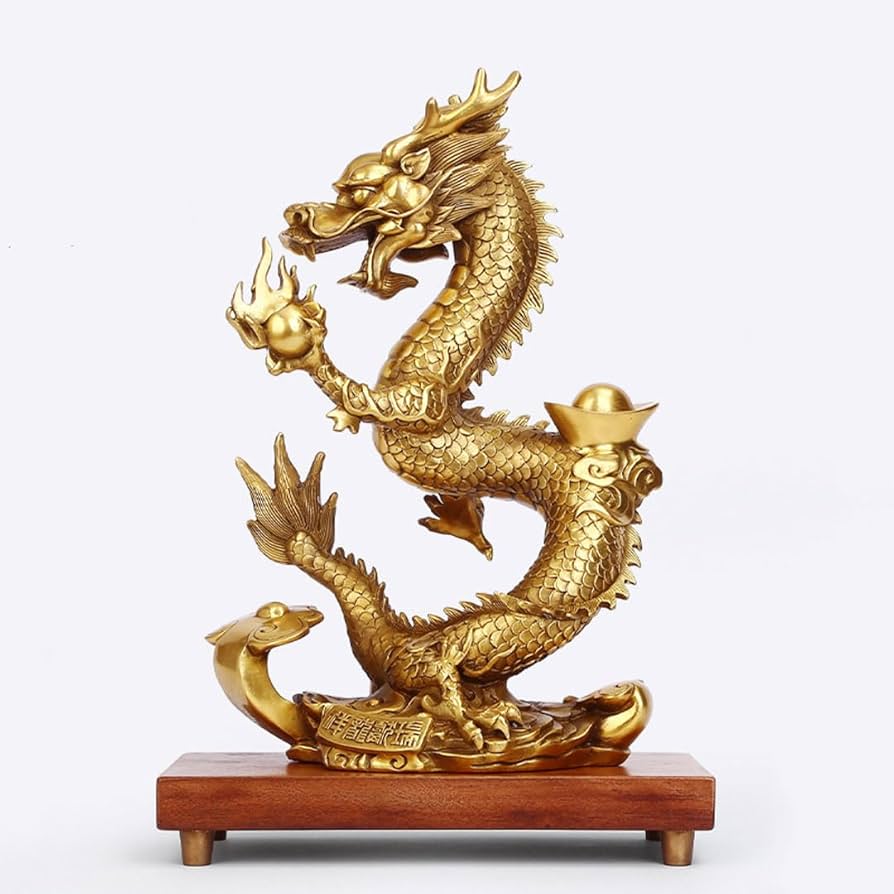 Amazon.co.jp: 昇運金龍 龍 クリア 大開運 風水黄金龍 31cm 銅器 縁起