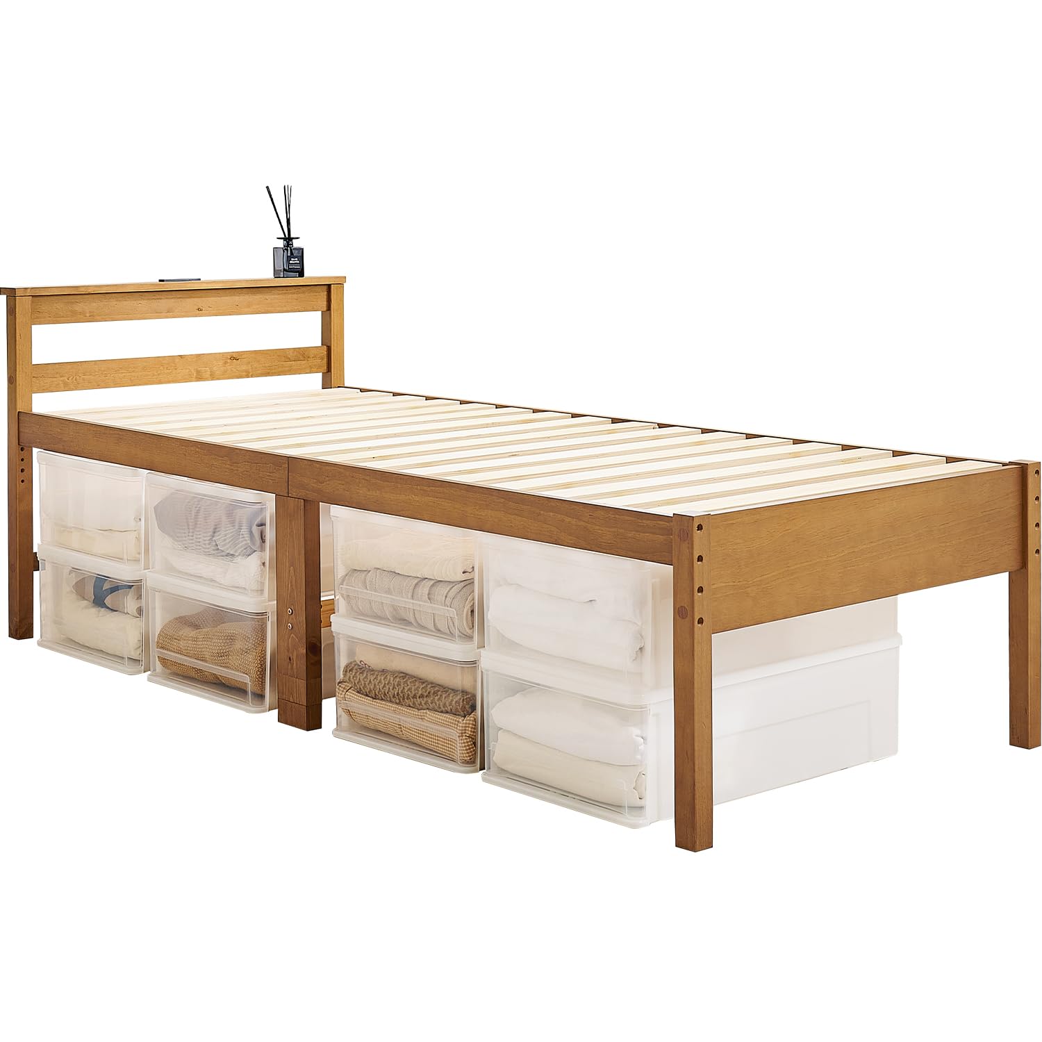 Amazon｜萩原(Hagihara) ベッド シングル 天然木 すのこ 宮棚