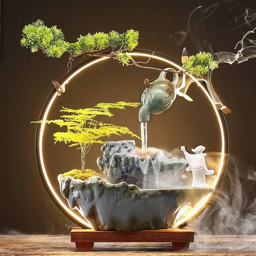 Amazon.co.jp: インテリア卓上噴水 LED 水の滝 グルーム 風水 卓上噴水