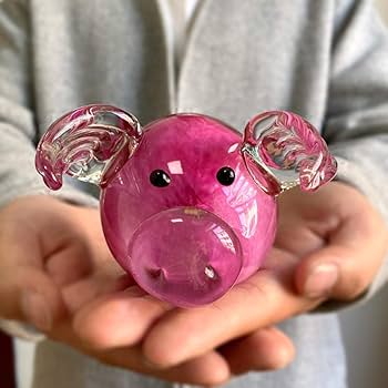 Amazon.co.jp: ピンクのガラスの豚の手の吹きガラスアート置物の動物