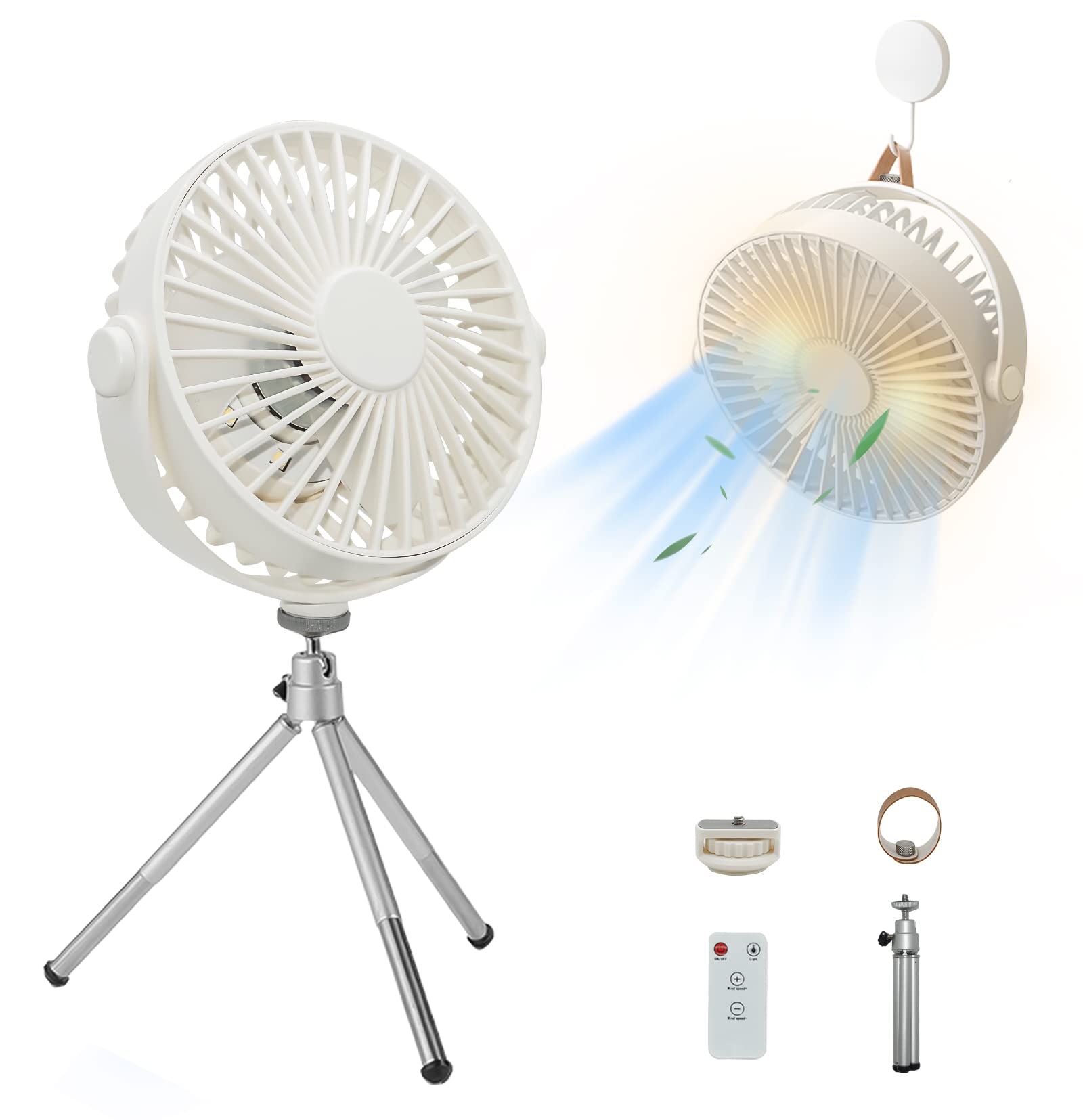 Amazon | ZenCT 卓上 扇風機 吊り下げ 充電式 LEDライト付き 1/4ネジ穴