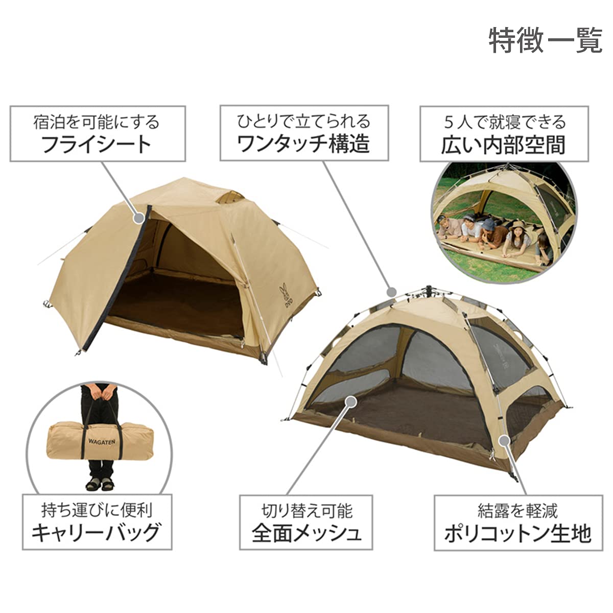 Amazon.co.jp: DOD(ディーオーディー) わがやのテントL 5人用 快適