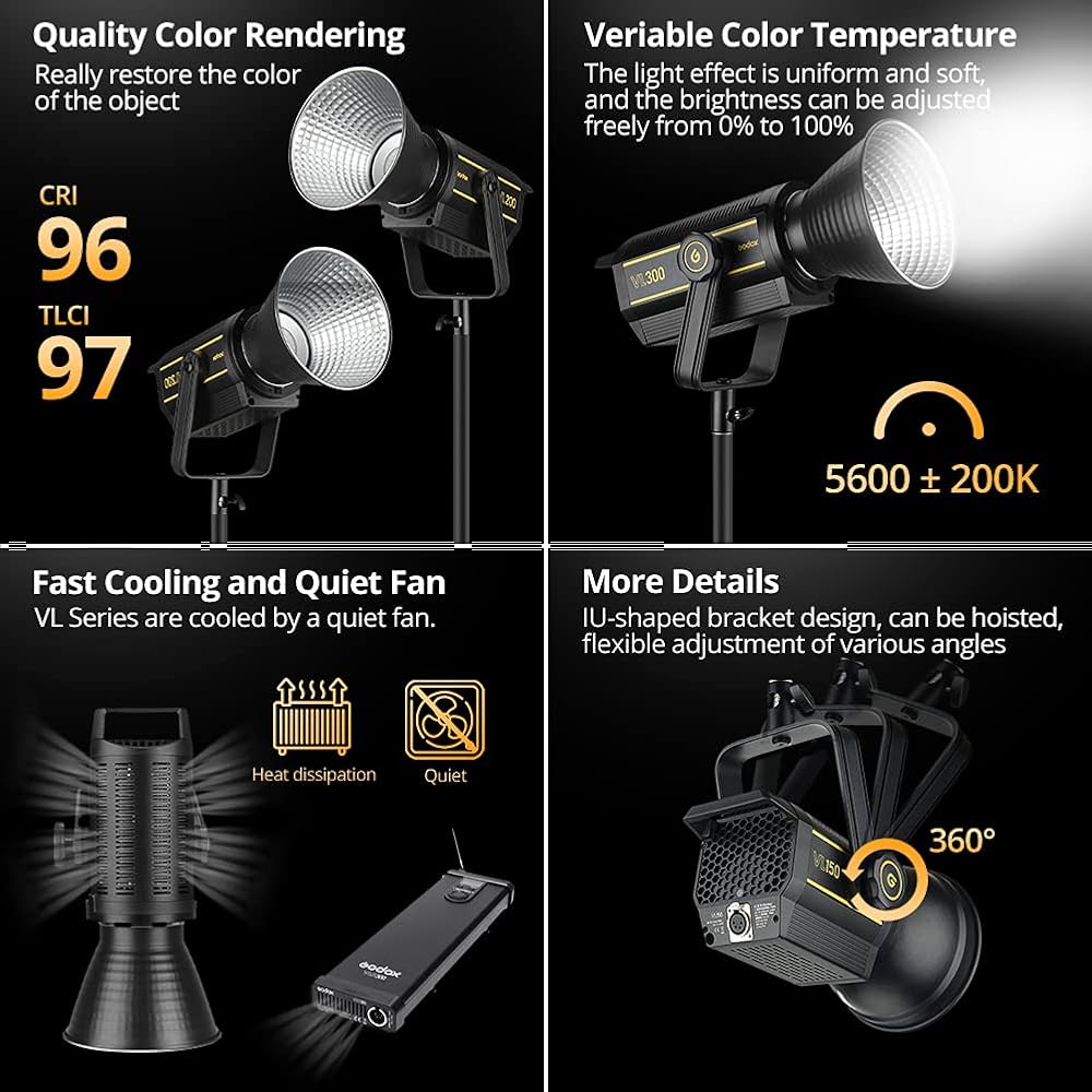 Amazon.com : Godox VL300 300w New LED Lights,5600K Day Light, CRI