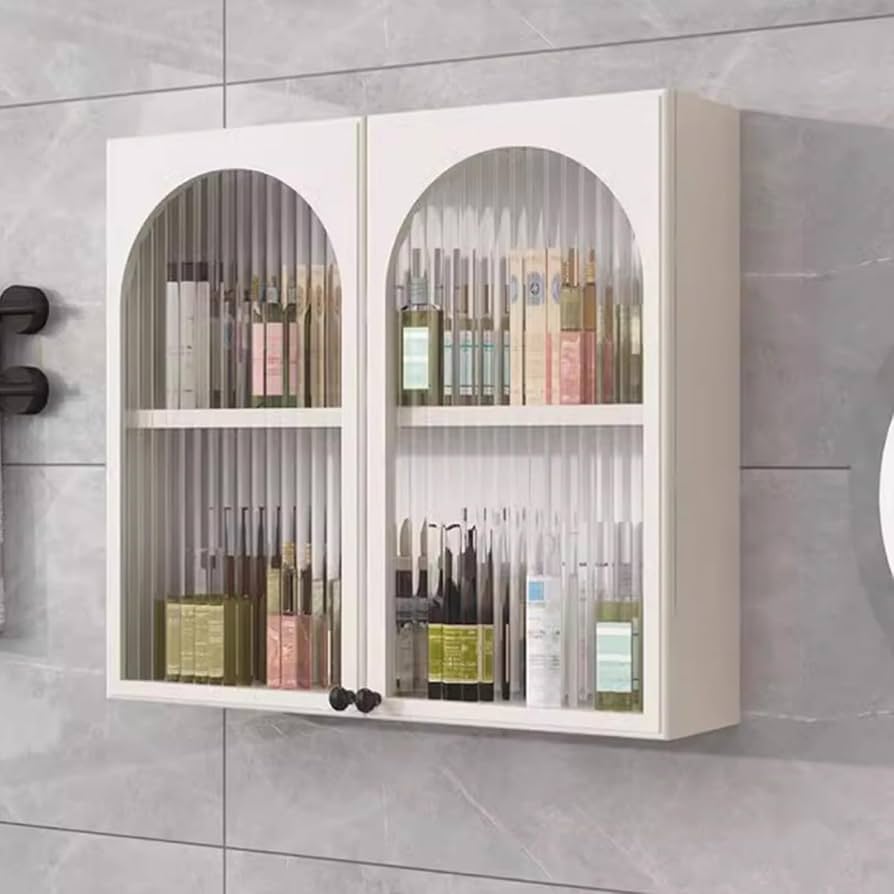 Amazon.co.jp: ガラス扉付き壁掛け収納キャビネット ガラス＆木製収納