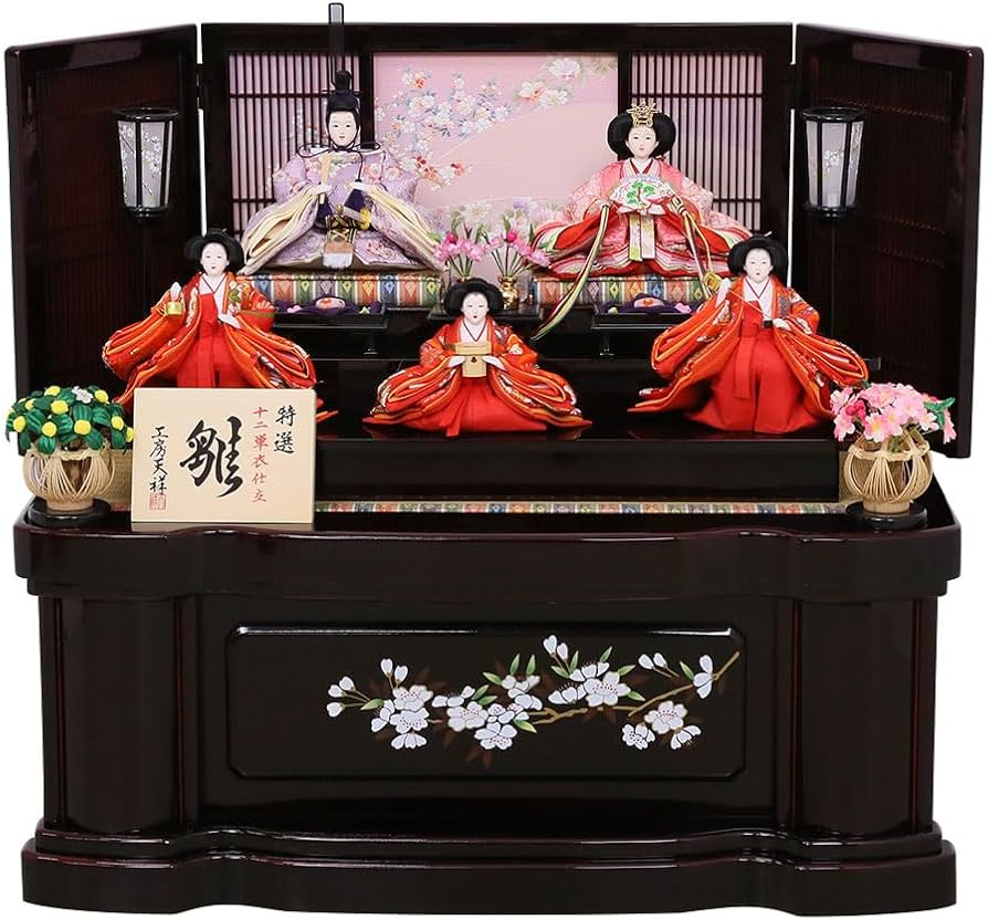 Amazon | 雛人形 ひな人形 五人飾り 5人 飾り 三人官女 収納飾り 黒