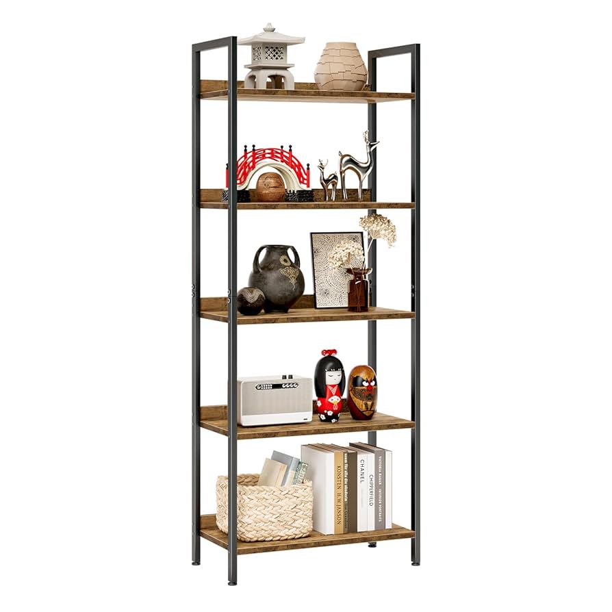 イエロー 5段オープンシェルフ 金属製 本棚 レトロ家具 イエロー 5段