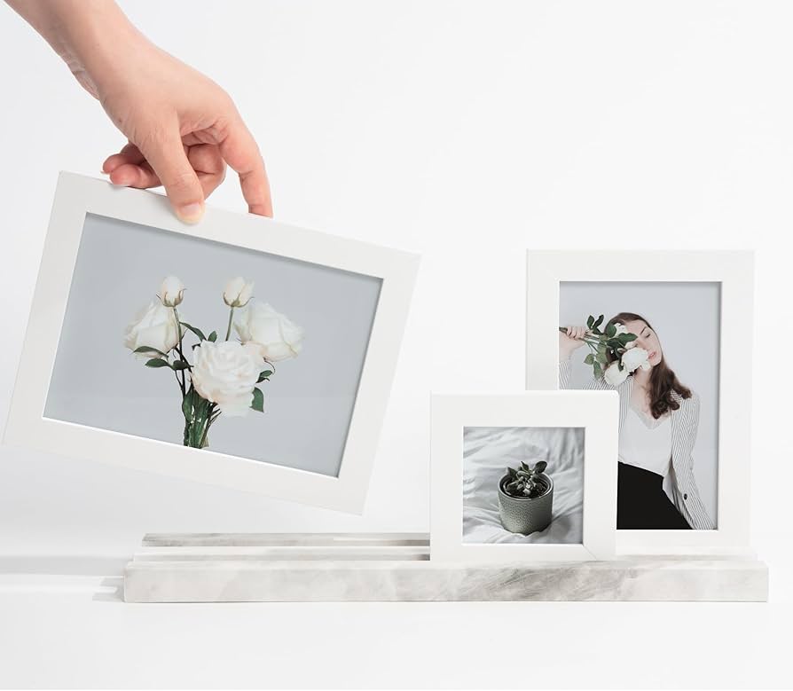 Amazon.co.jp: SUMGAR フォトフレーム 3枚 木製&大理石模様ベース 色紙