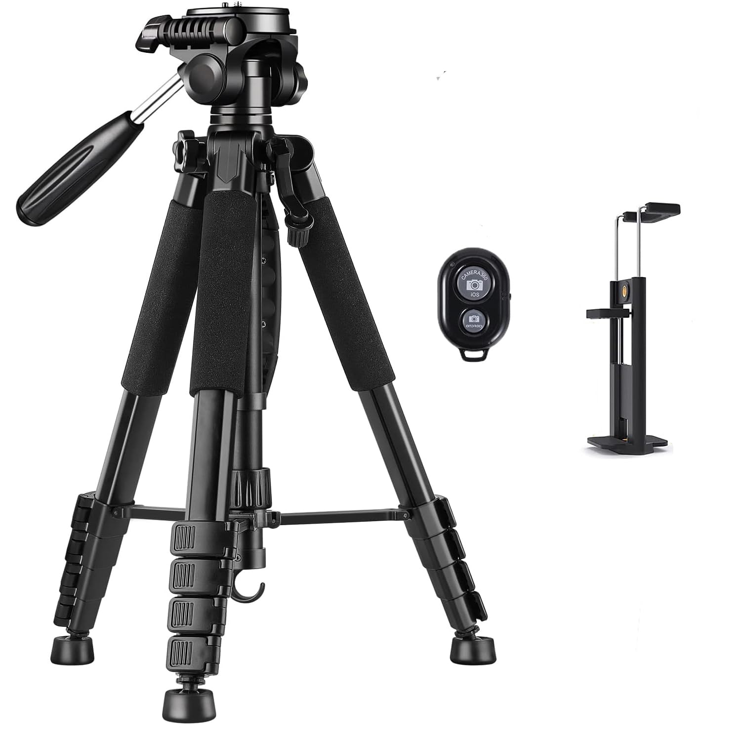 Amazon | 190cm カメラ 三脚 スマホ三脚 3Way雲台 360°回転可能 遠隔