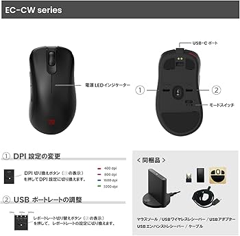 Amazon | BenQ ZOWIE EC2-CW ワイヤレスゲーミングマウス（左右非対称